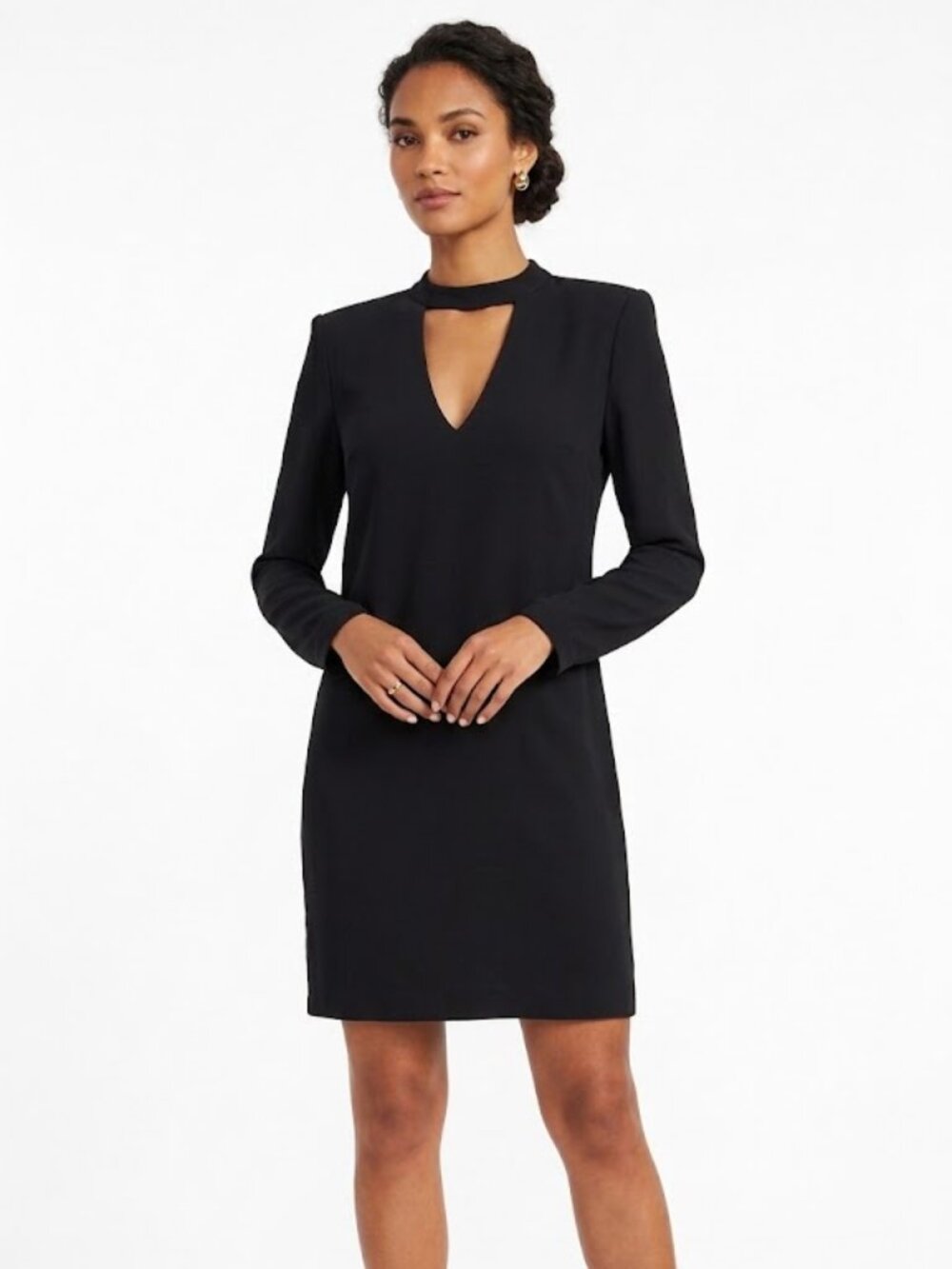 VERO MODA Black Choker V-Neck Cut-Out Shift Dress Long Sleeve Size Large
